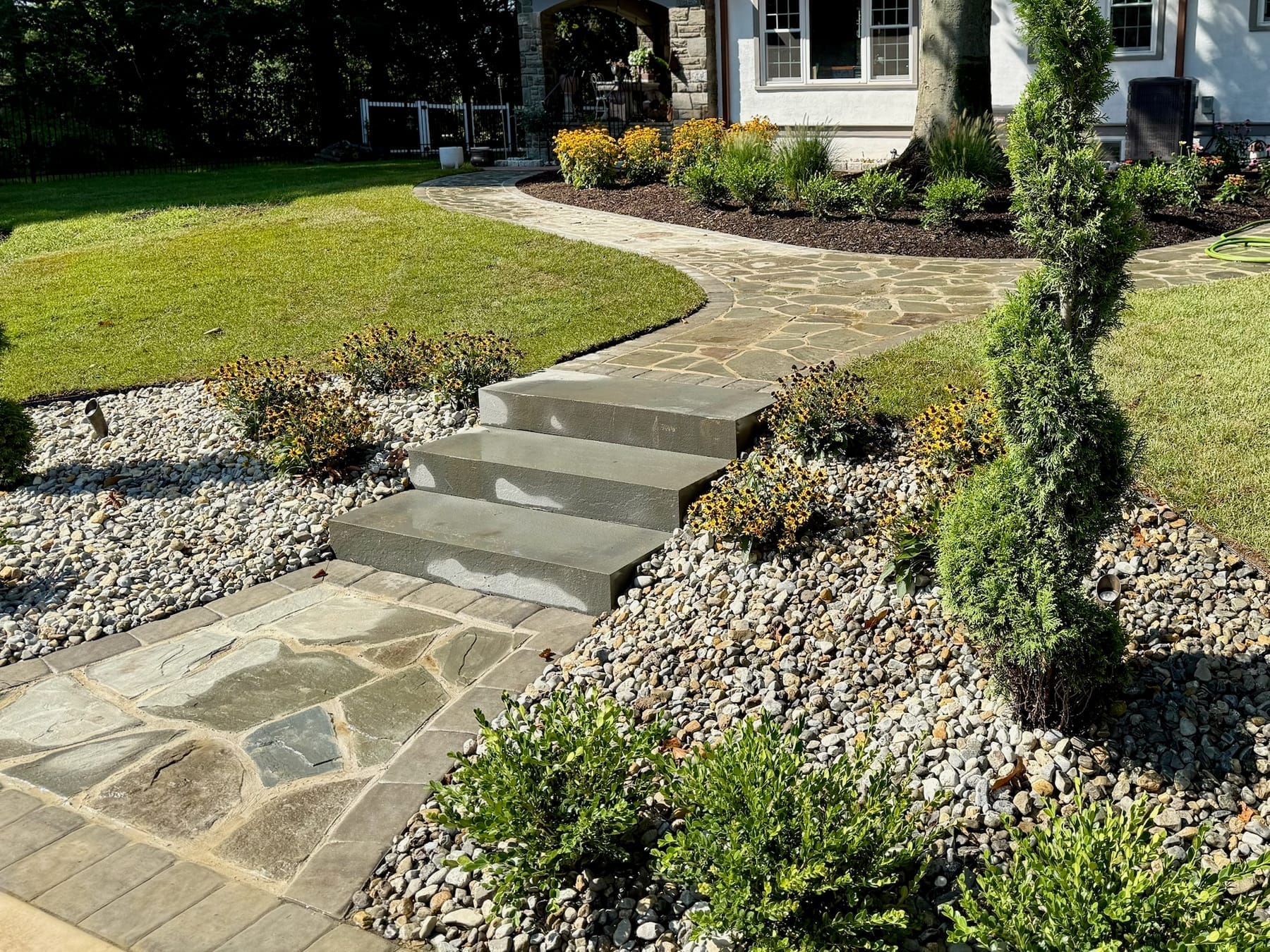 Bluestone steps with flagstone walkway
