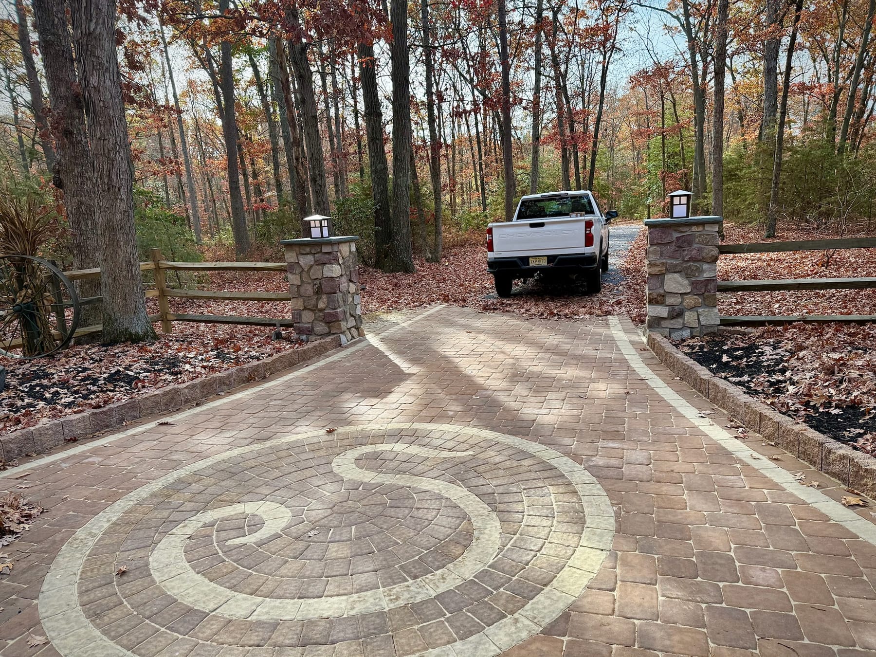 Custom S-monogram paver driveway